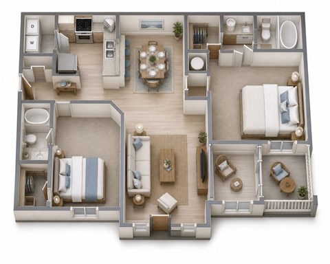 Floor plan for 2 beds, 2 baths, 1161 sqft